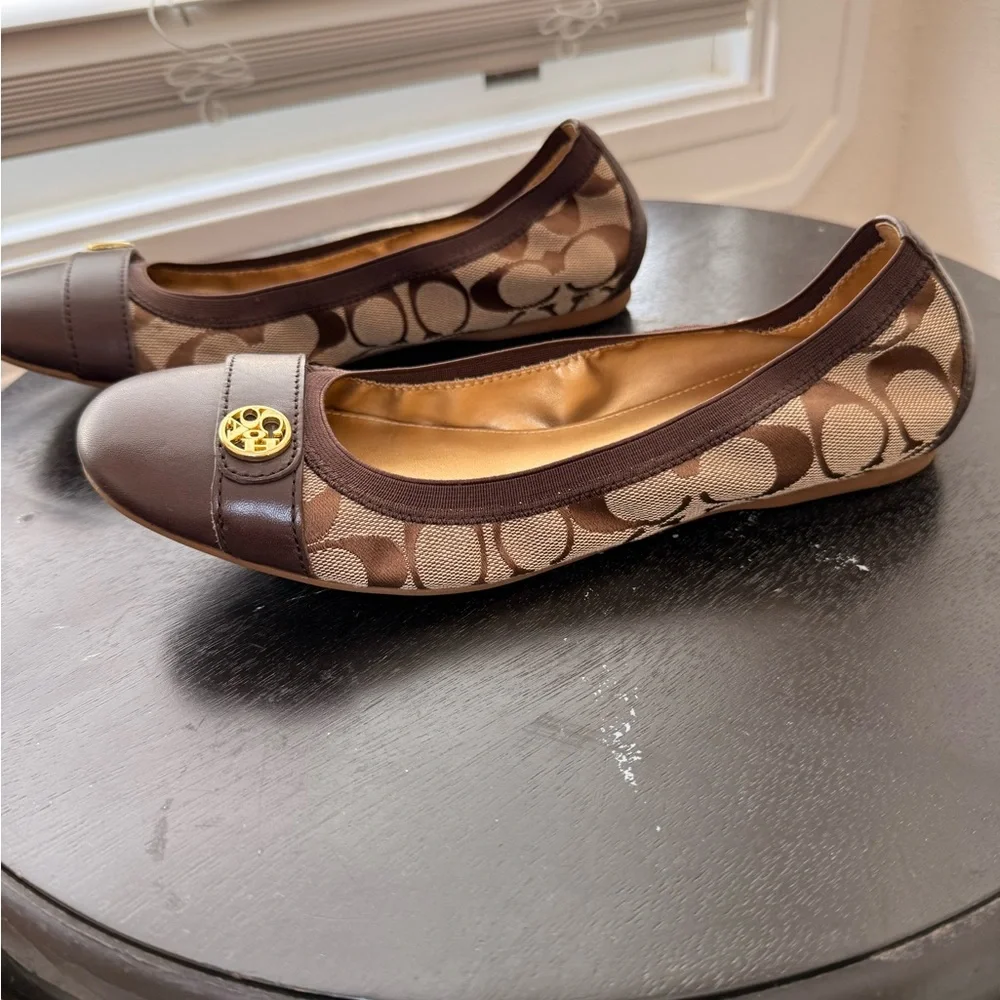 Coach Signature Brown Logo Ballet Flats Leather Cap Toe Women’s 8.5 B - Picture 5 of 8